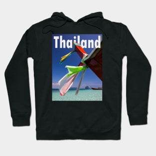 Thailand beach scene of a long tail boat on idyllic shores, typography. Hoodie